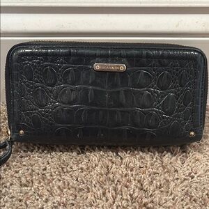 EUC Brahmin Black Croc Embossed Zip Wallet